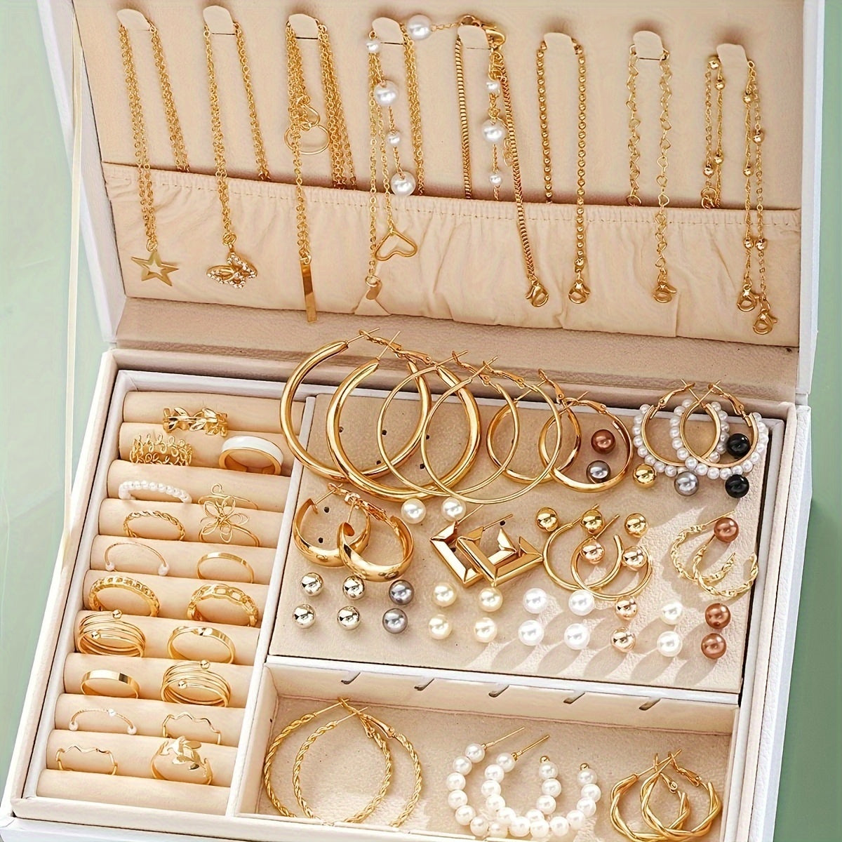 Women’s Jewelry Set 91/114 Pieces Faux Pearls Rhinestones Earrings Rings Necklaces Bracelets