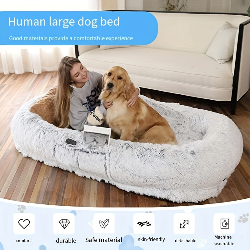 Oval-Shaped Plush Dog and Human Bed Gray Non-Slip Washable Cozy Sofa