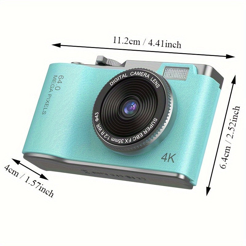 Retro Style 4K HD CCD Digital Camera with Dual Lens USB-C Charging 2.4 Inch Screen