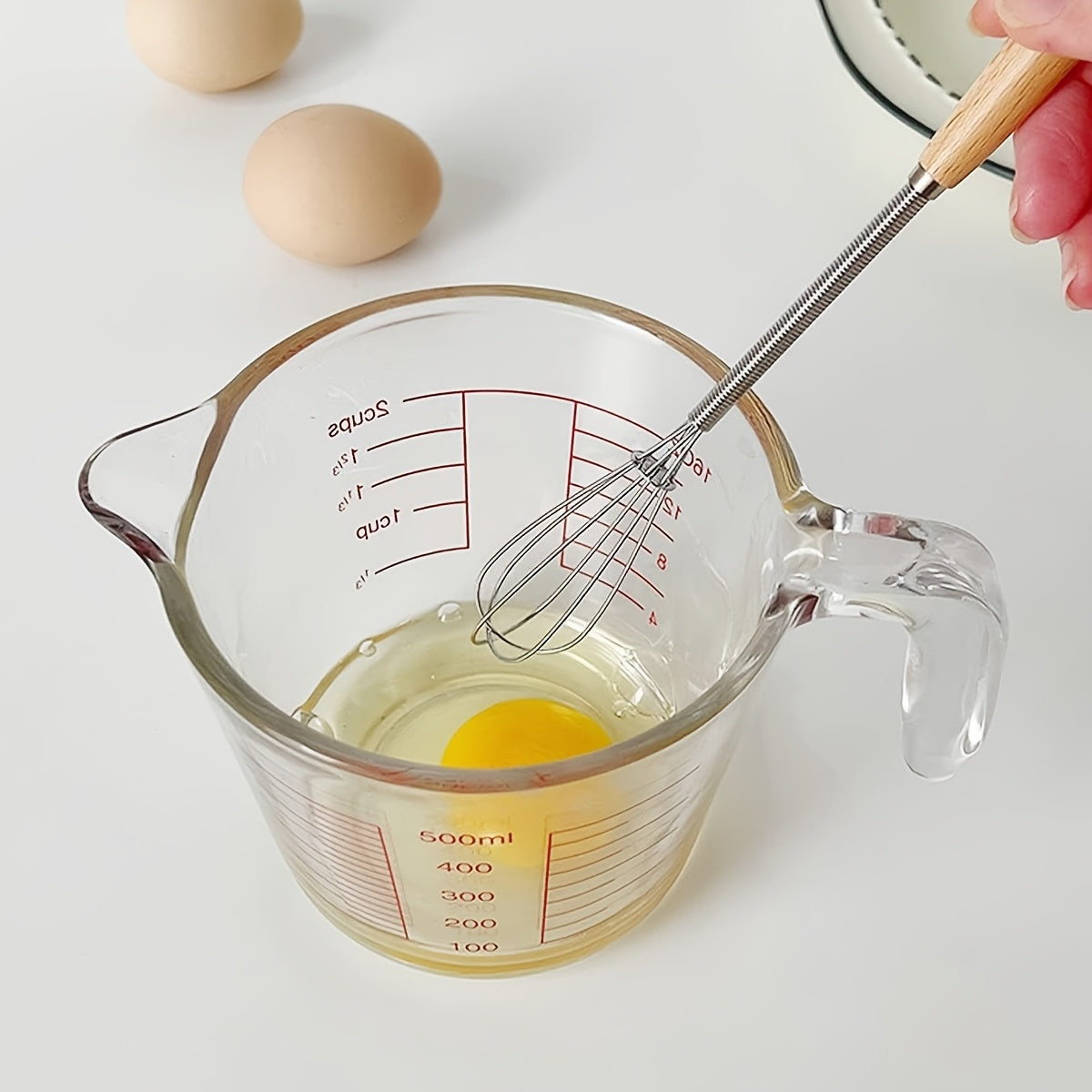 Mini Stainless Steel Whisk with Wooden Handle Small Egg Beater for Cooking