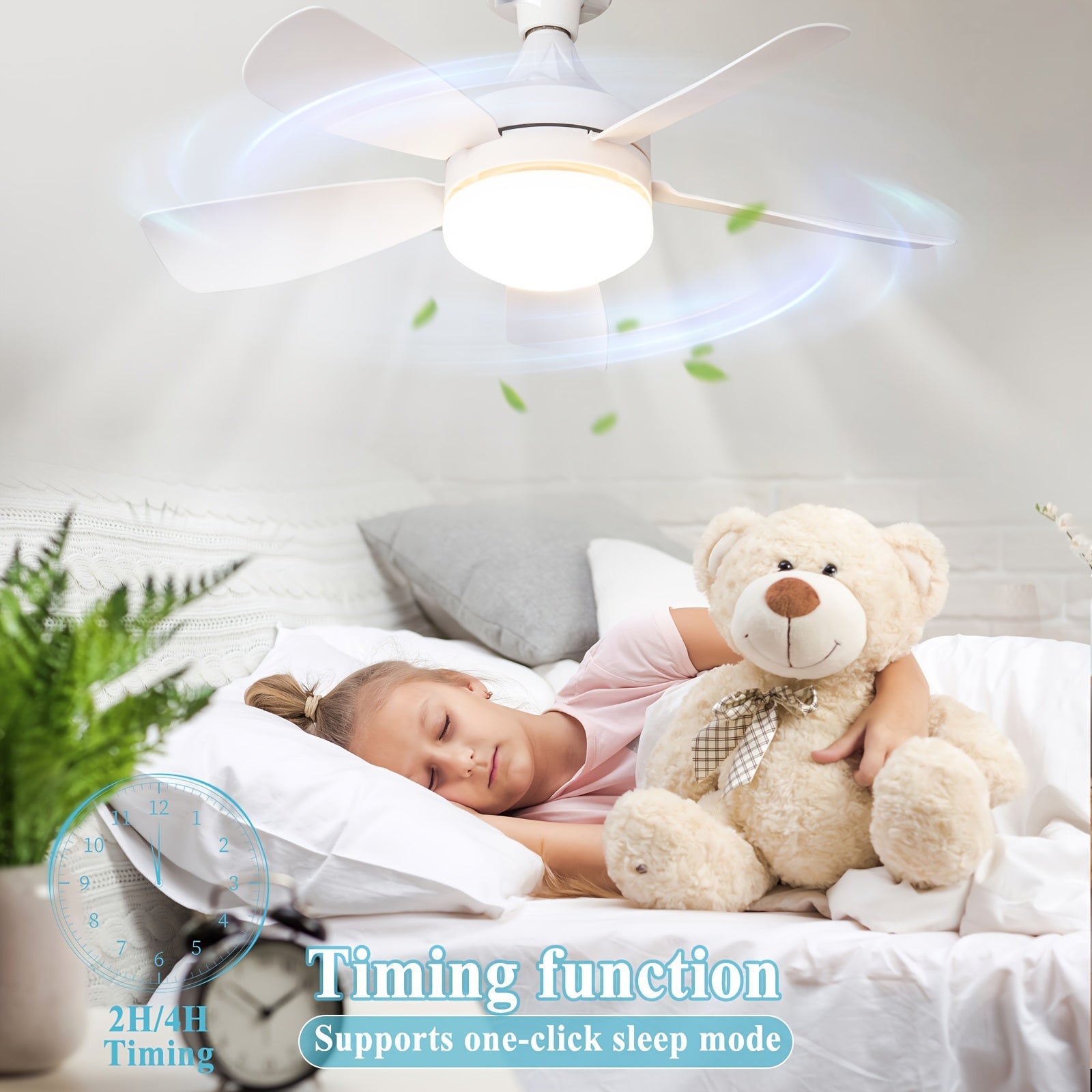 49.78cm Ceiling Fan with Light Remote Control Timer 3 Speeds 3 Color LED for Bedroom Kitchen Living Room