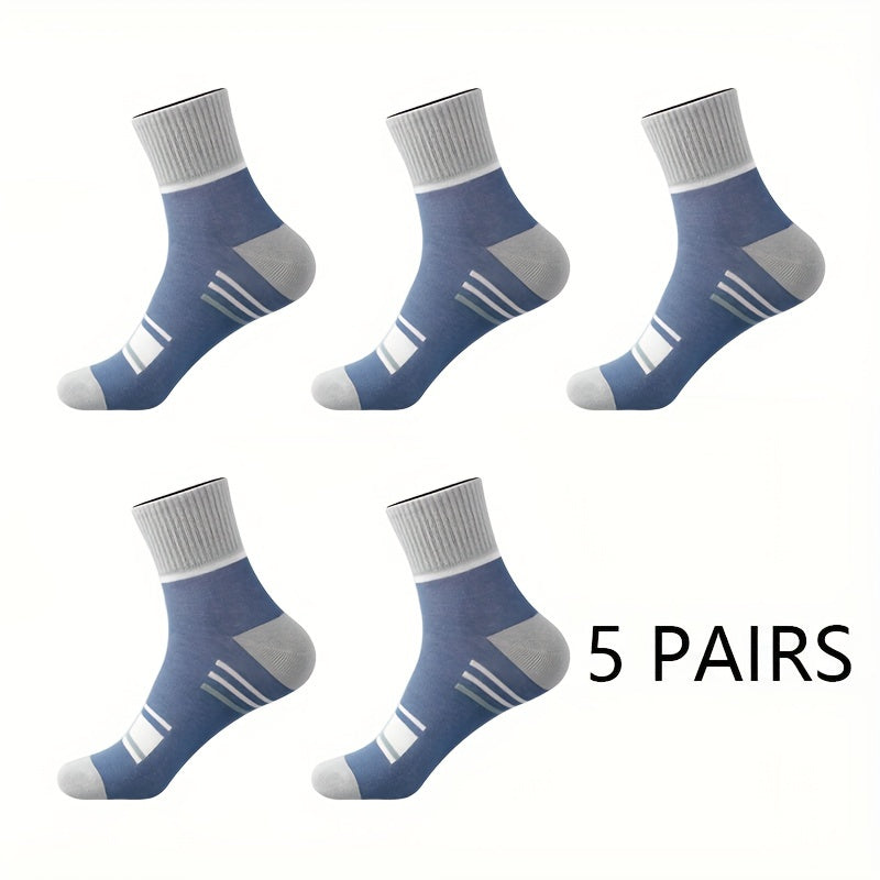 Men's Striped Crew Socks 5 Pairs Breathable Soft Winter Autumn