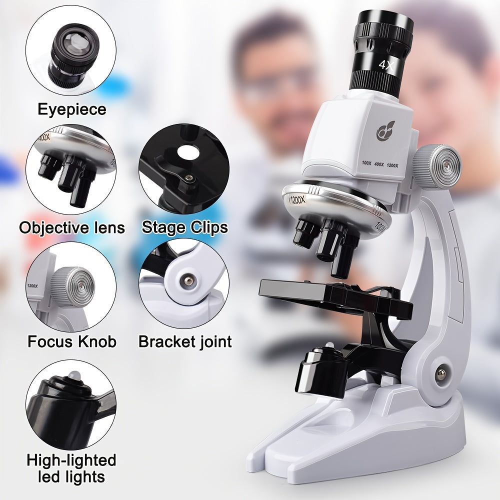 Educational Microscope for Teens 100x-1200x Portable Science Experiment Kit with LED Illumination