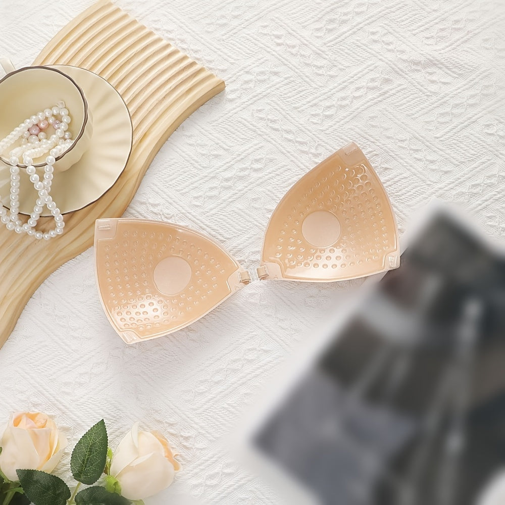 Invisible Push-Up Bra with Front Buckle Silicone Anti-Slip Stickers and Transparent Shoulder Straps