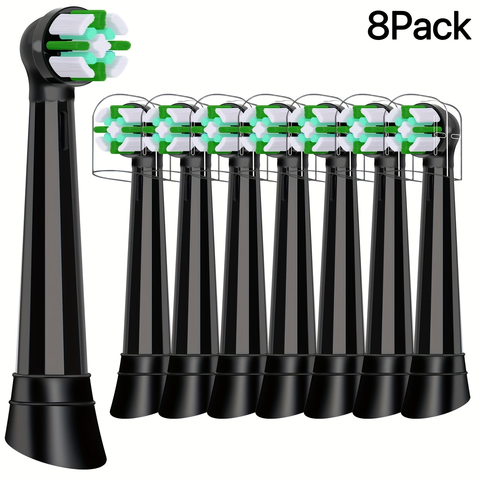 Pack of 8 White Green Electric Toothbrush Replacement Heads High-Density Bristles