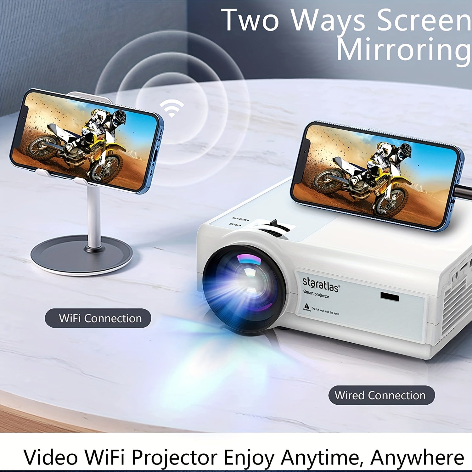 Portable WiFi 1080P Mini Outdoor Projector for Home Cinema Smartphone Compatible
