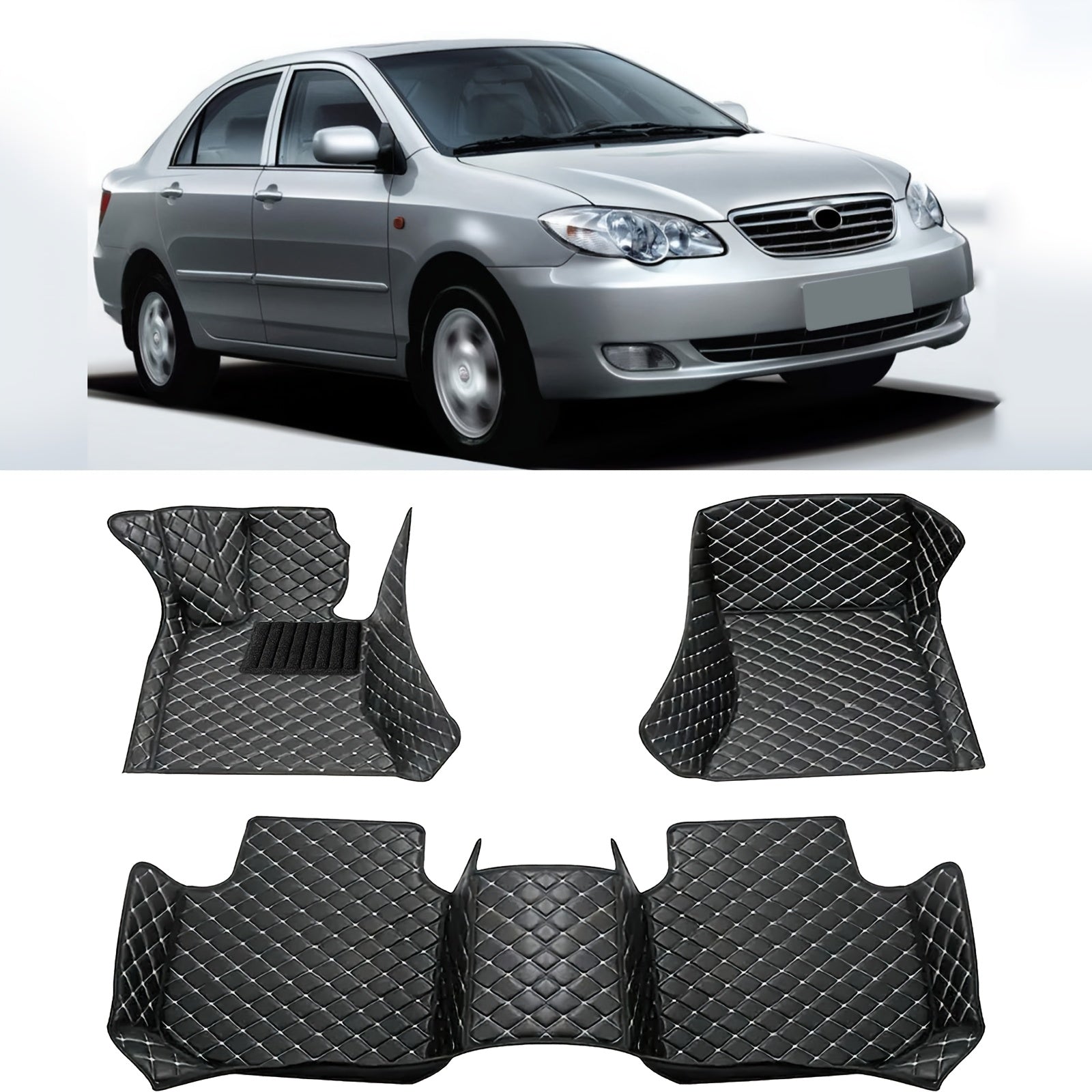 Avtomobil pol pozishkalari 3-qismli sun'iy charm seti, har havoda chidamli, old va orqa uchun mos