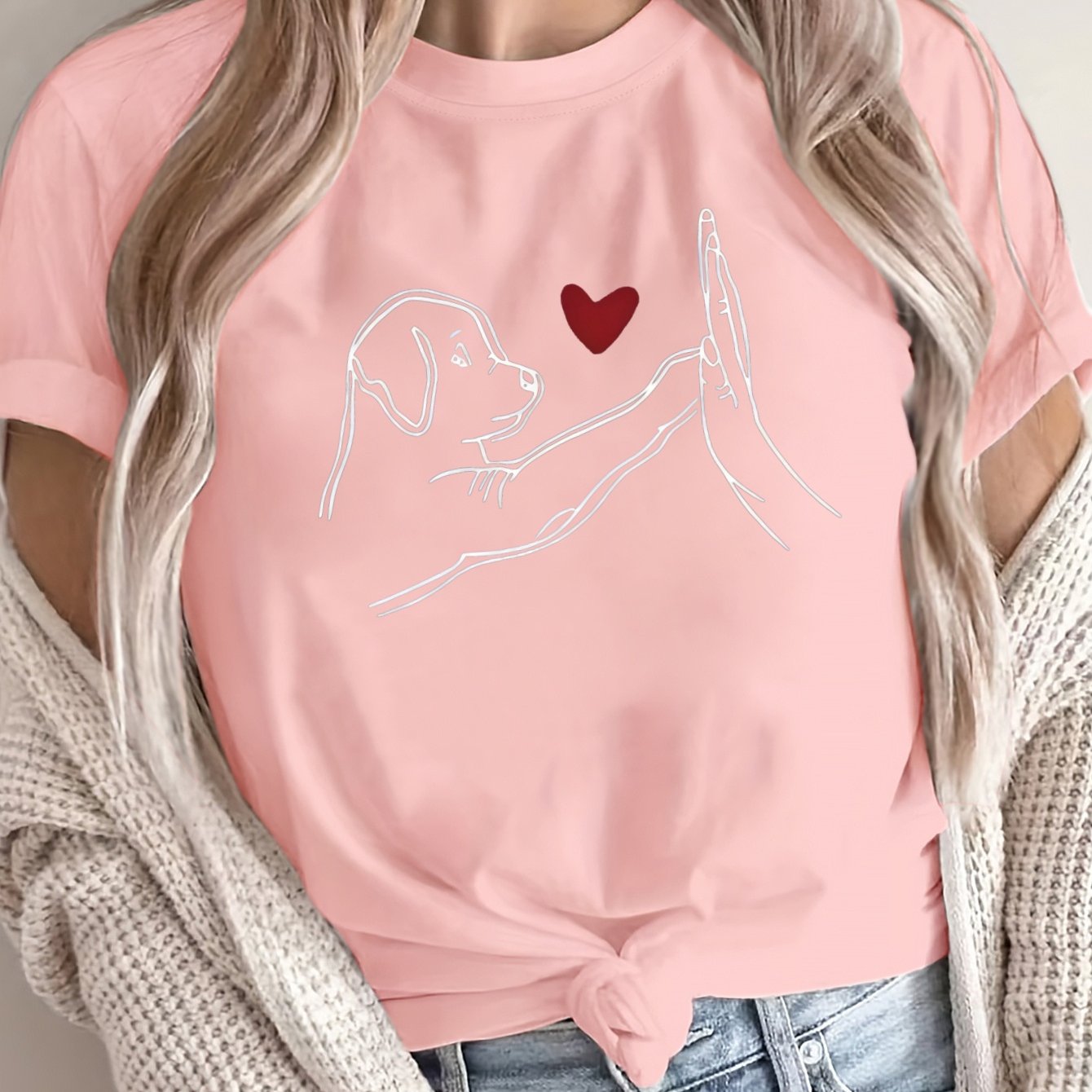 Women's Plus Size Loose Fit T-Shirt Cotton Casual Top with Cartoon Dog Design