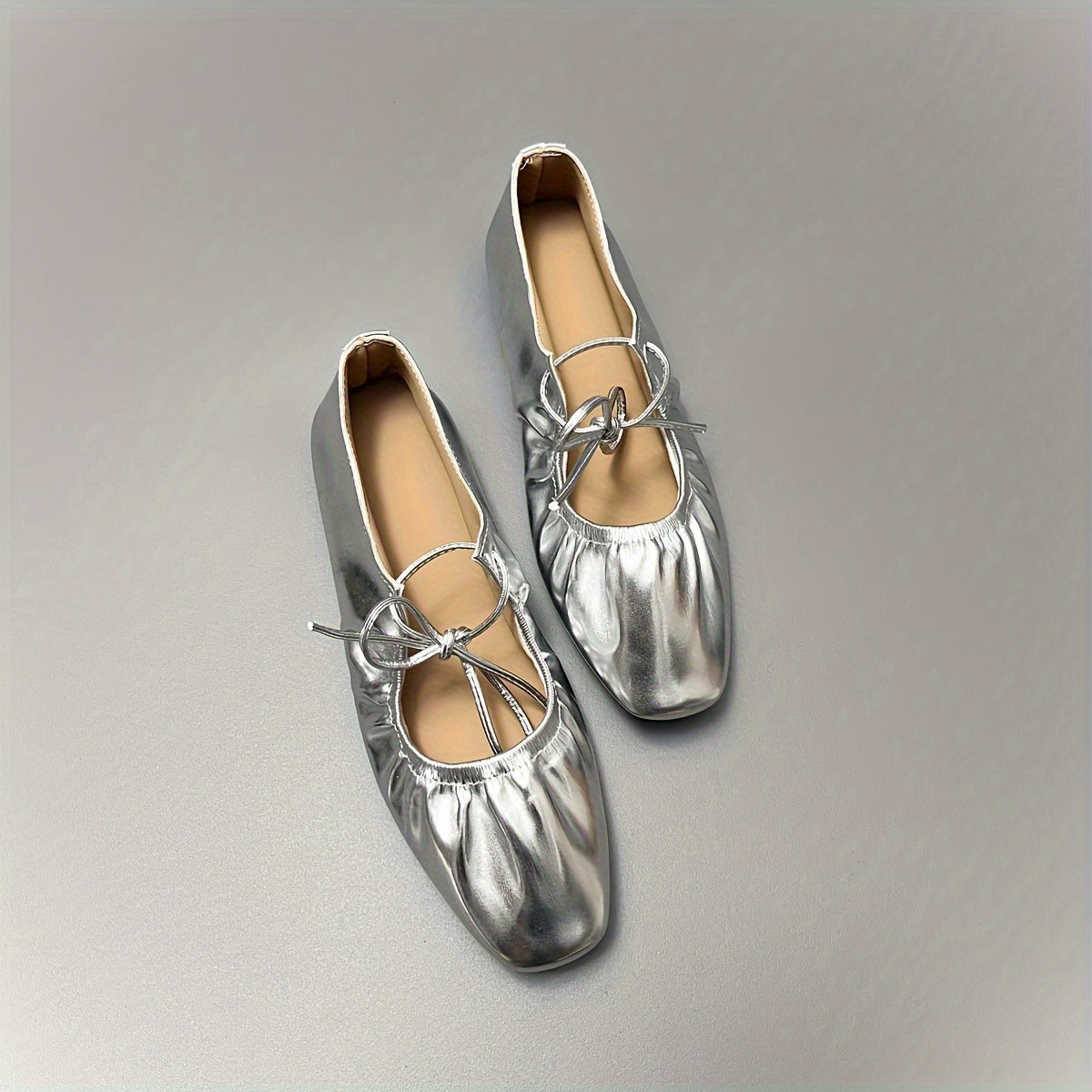 Women's Flat Shoes Vintage Square Toe Loafers Silver Gold