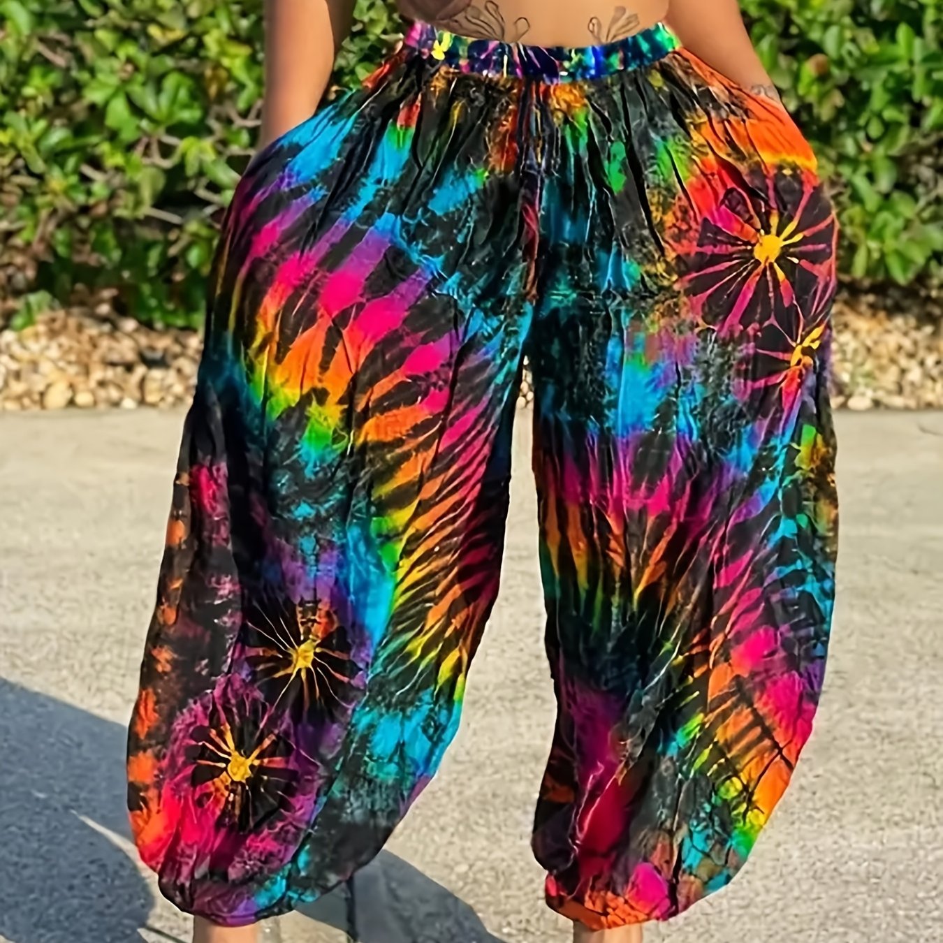 Women's Plus Size Tie Dye Wide Leg Pants Casual All-Season Polyester Knit