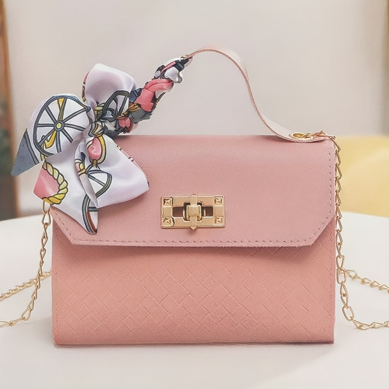 Мини-сумка через плечо с шарфовым цепочным ремешком, легкая съемная сумка на плечо в нескольких цветах