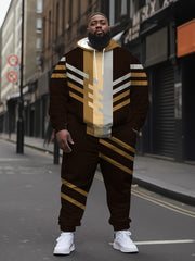 Men's Plus Size Hoodie Tracksuit with Color Block Design Polyester Casual