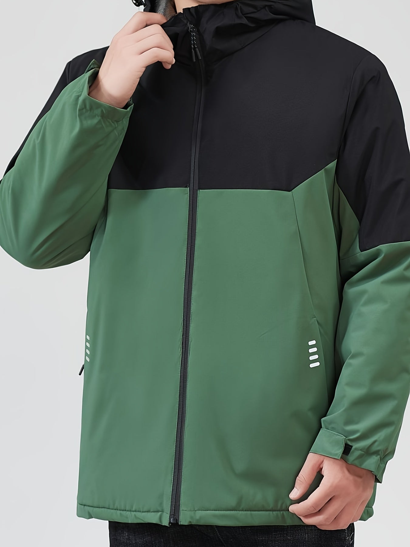 Plus Size Women's Colorblock Long Sleeve Zip Up Hooded Puffy Jacket