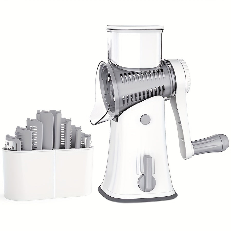 Manual Rotary Mandoline Slicer with Interchangeable Blades for Vegetables and Cheese