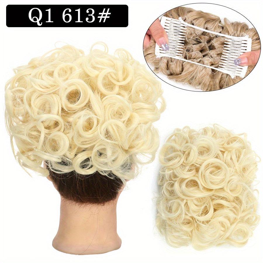 Women's Blonde Synthetic Messy Bun Hair Piece with Flowy Wavy Style