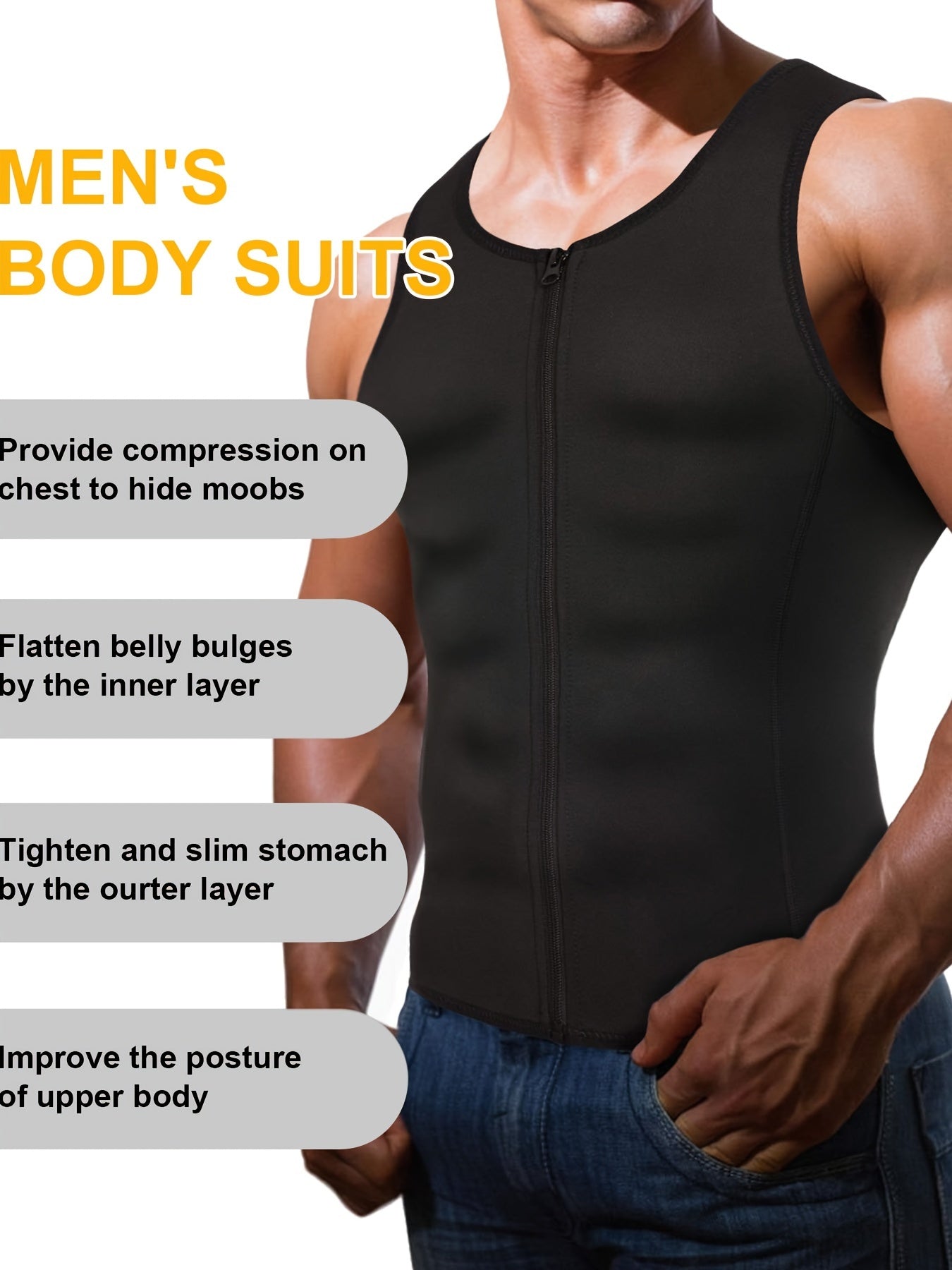 Men's Skinny Compression Tank Top Sleeveless Sports Shirt with Back Support and Stretch Fabric