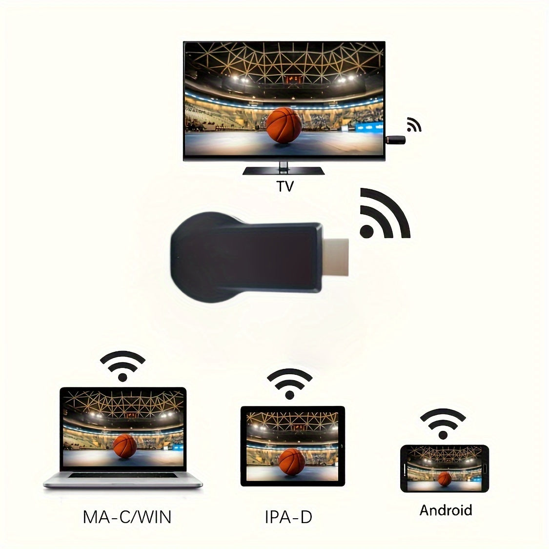 Беспроводной HDTV адаптер-стик: Anycast 1080p, подключи и работай, режим зеркалирования и расширения, SmartSee DLNA AirPlay для домашнего кинотеатра, PPT, образования, вечеринок - питание от USB, черный, встречи.