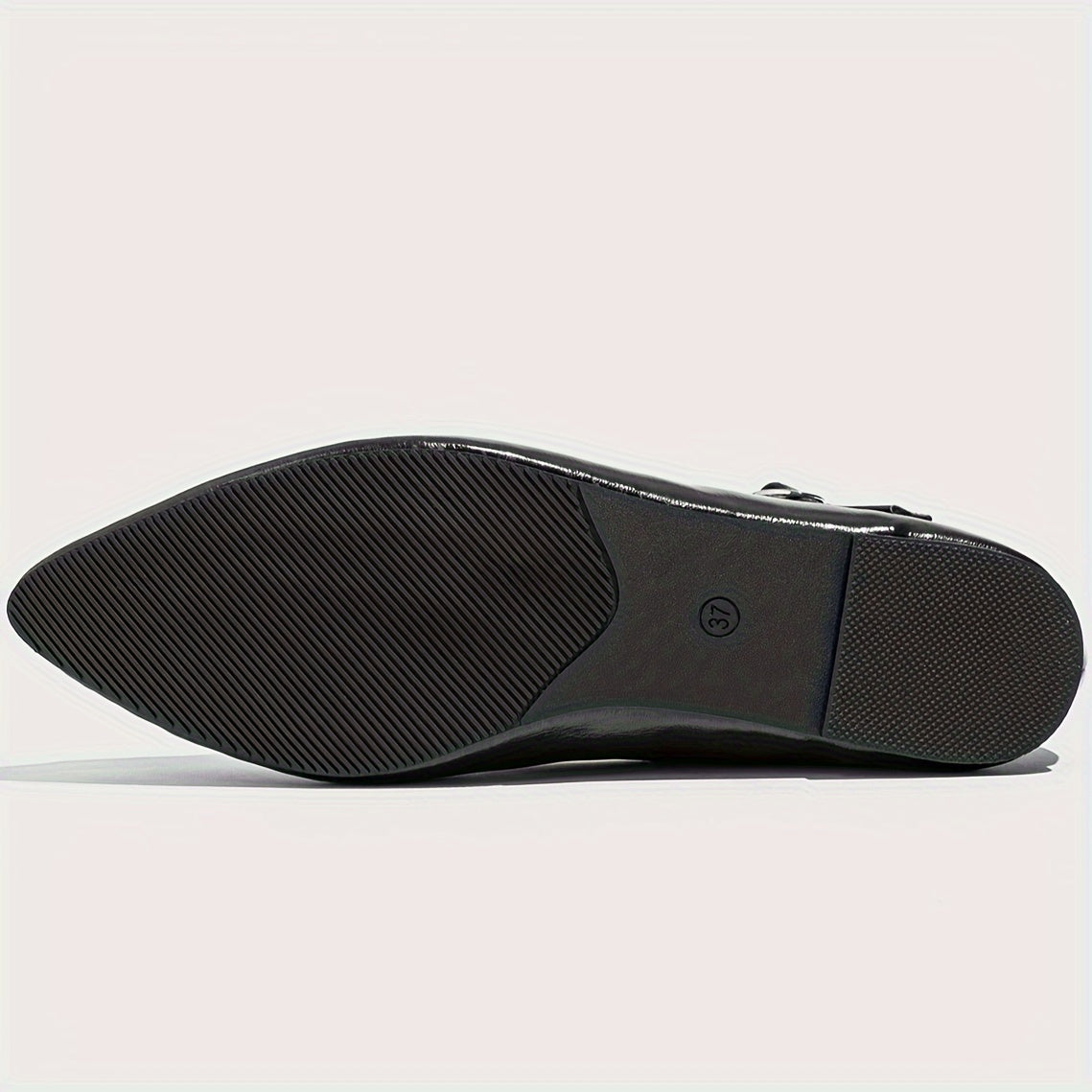 Women's Black Faux Leather Slip-On Loafers with Gold Buckle