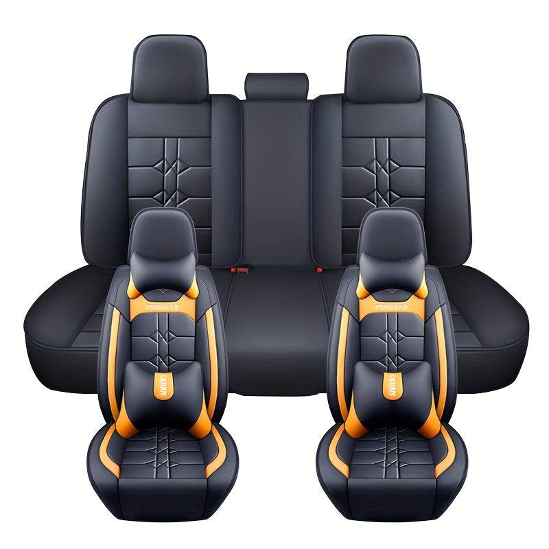 Universal Car Seat Covers All-Season Wear-Resistant PU Leather Full Coverage Cushion Set