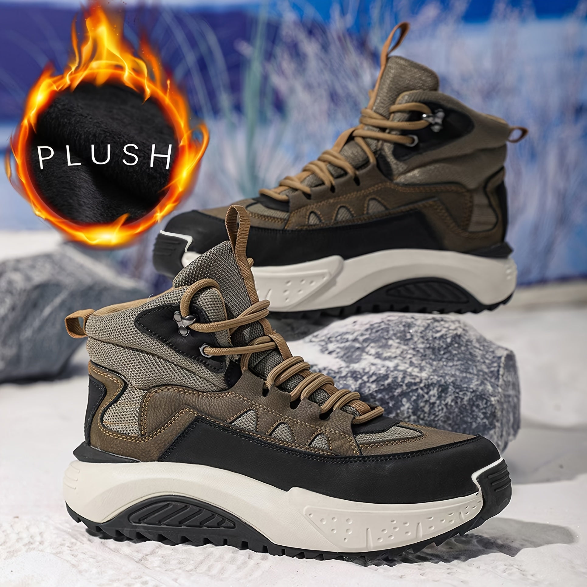 Botas de nieve vintage para hombre con parte superior de imitación, forro de felpa, casuales, de senderismo, impermeables