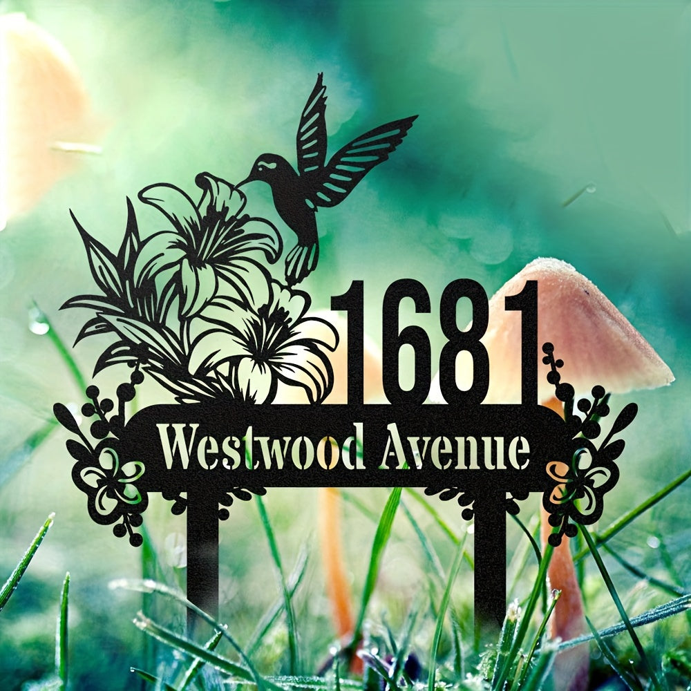 Personalized Hummingbird Metal Yard Sign with Address Durable Weatherproof Garden Stake