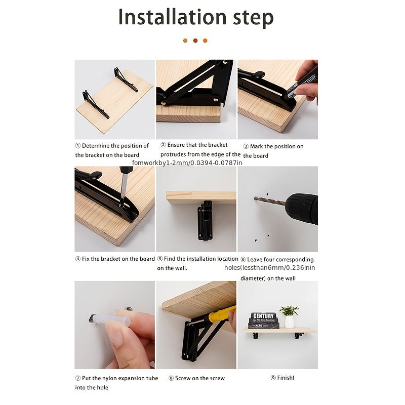 2pcs Heavy-Duty Stainless Steel Foldable L-Shaped Shelf Brackets for Space Saving