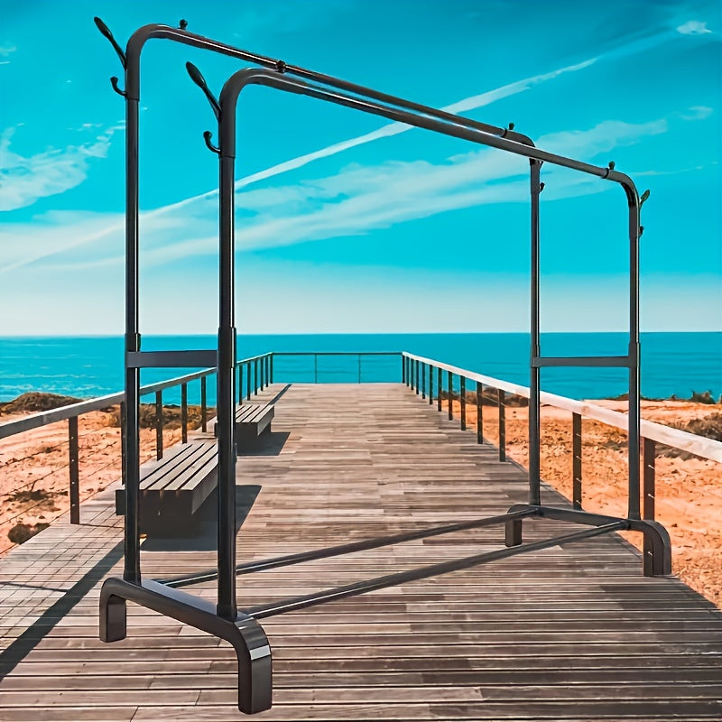 Metal Clothes Rack with Shelf and Hooks for Bedroom and Balcony Storage