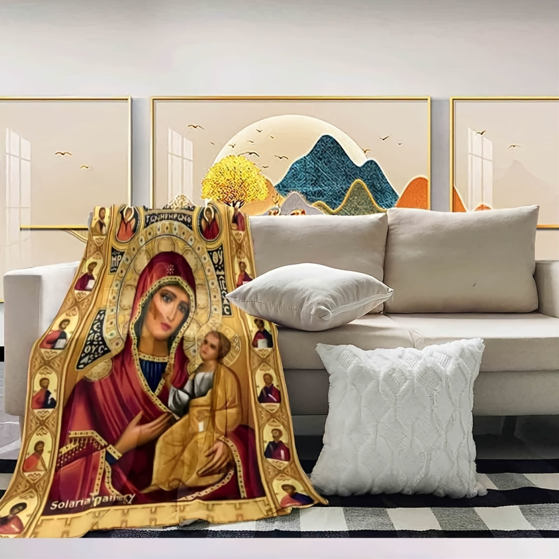 Digital HD Print Throw Blanket Geometric Pattern Hypoallergenic All-Season Warm Decorative