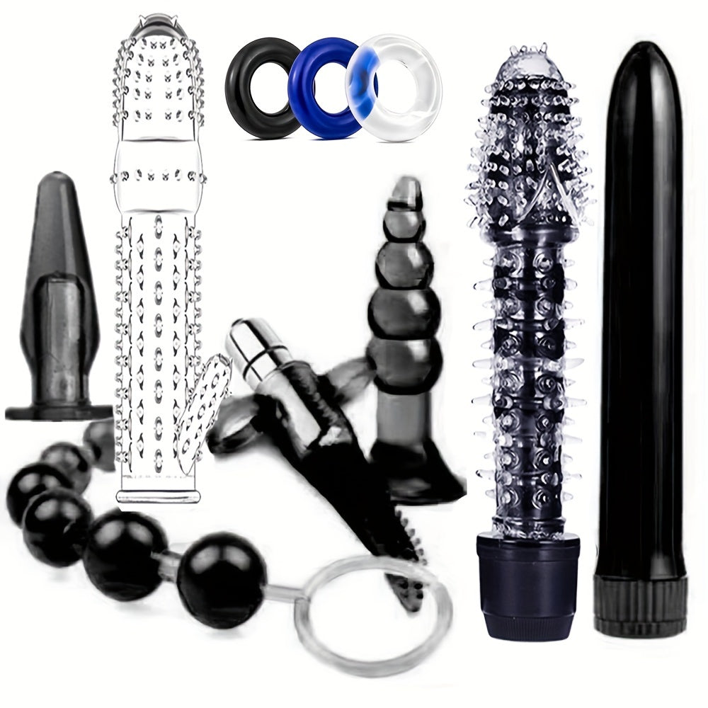 Adult Silicone Anal Plug and Ring Set With Vibrating Beads for Men Women
