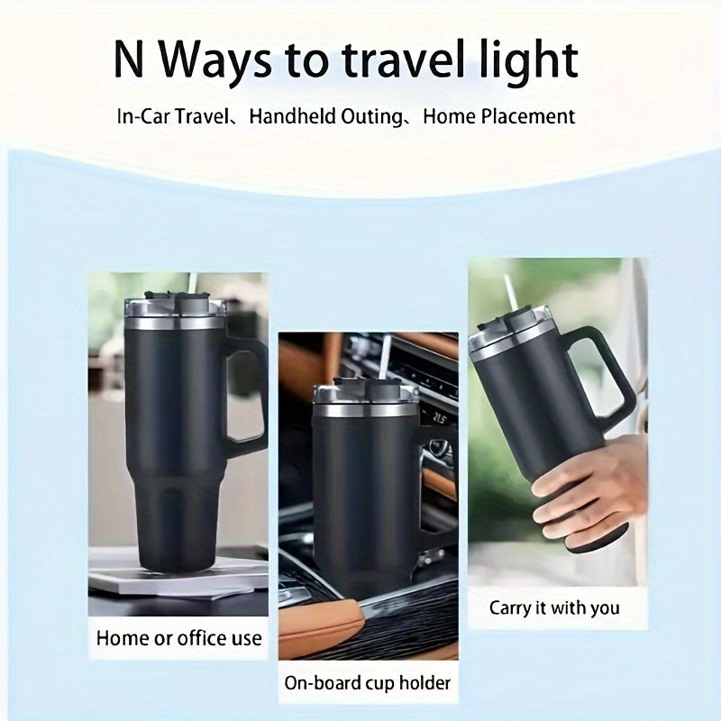 Vaso aislante de acero inoxidable con asa y pajilla para bebidas calientes y frías 20oz