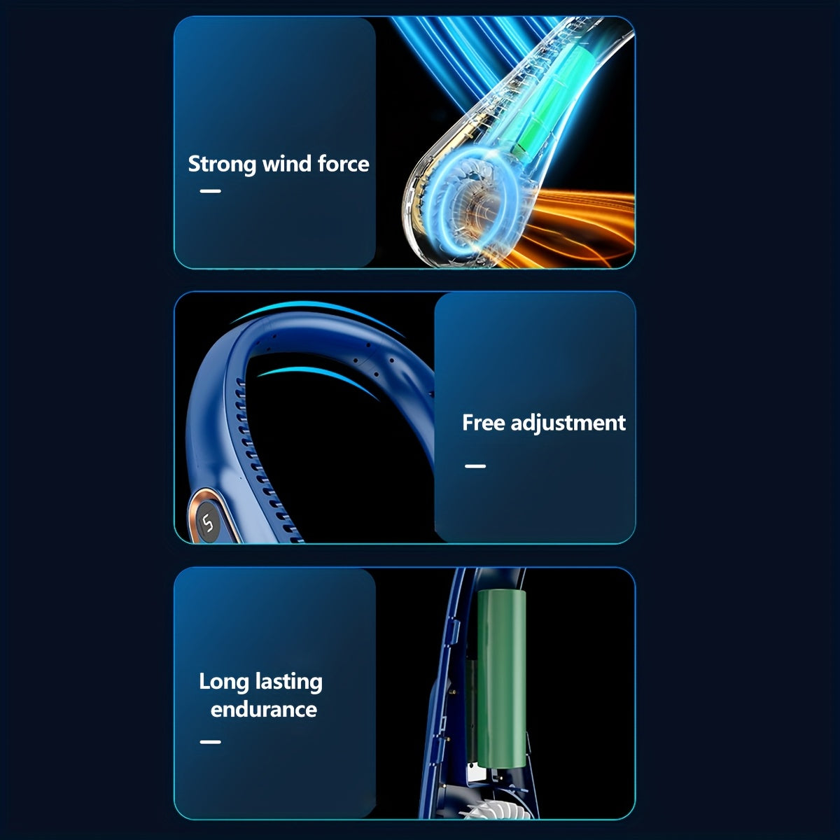 Portable Digital Neck Fan Bladeless USB Rechargeable 1200mAh Battery for Outdoor Camping Home