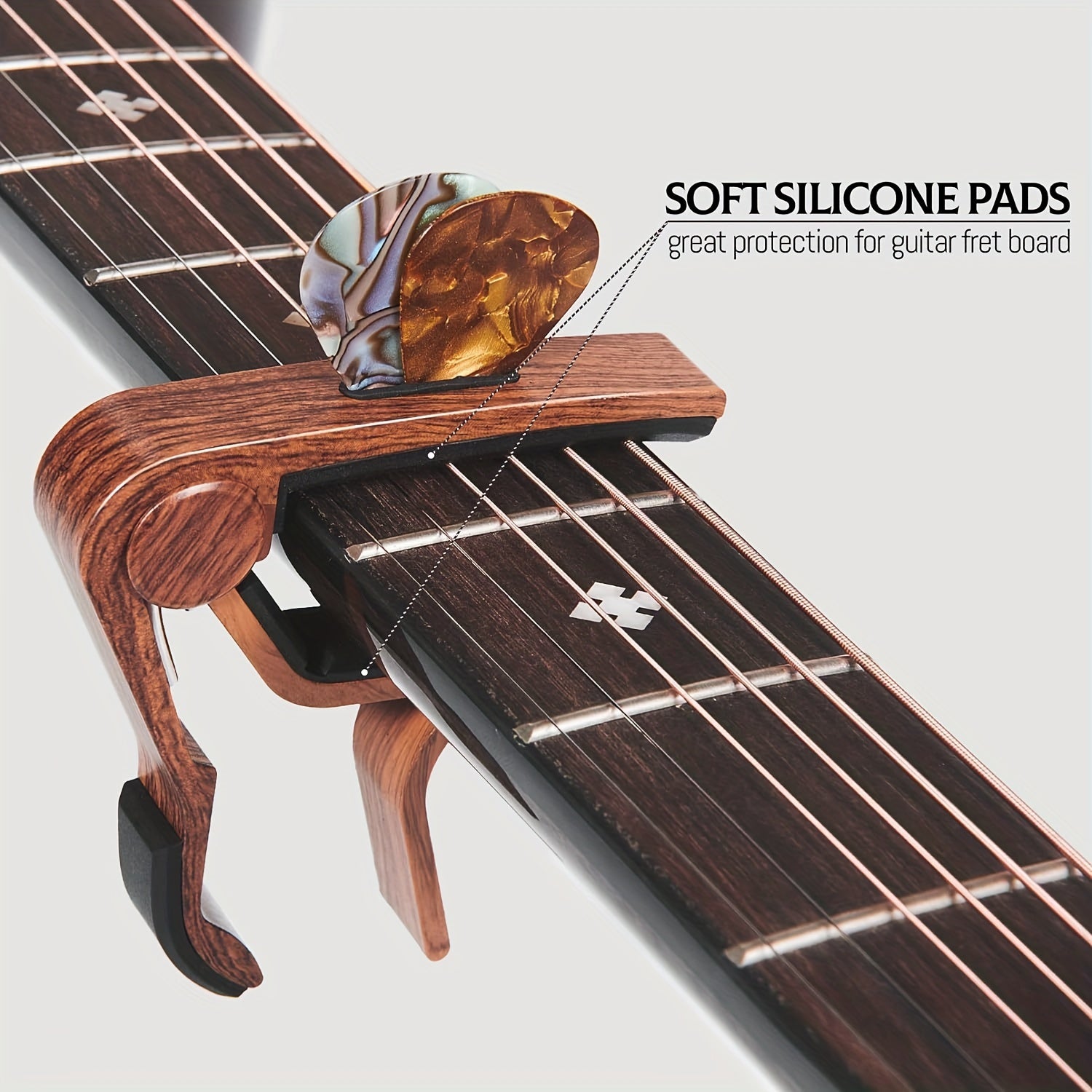 Rosewood Guitar Capo with Pick Holder for Acoustic Electric Instruments Black Brown