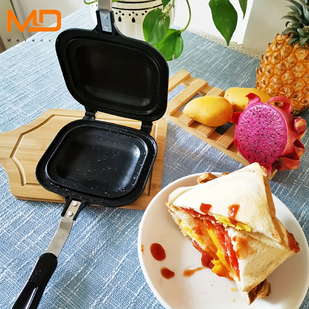 MOREDOR Non-Stick Ikki tomonlama sendvich tayyorlash qurilmasi, yopishqoq bo'lmagan, qopqog'i bilan - Qattiq nonushta, burgerlar, paninilar uchun uyda yoki tashqarida, ikki tomonlama pishirish qolip, grill uchun mos