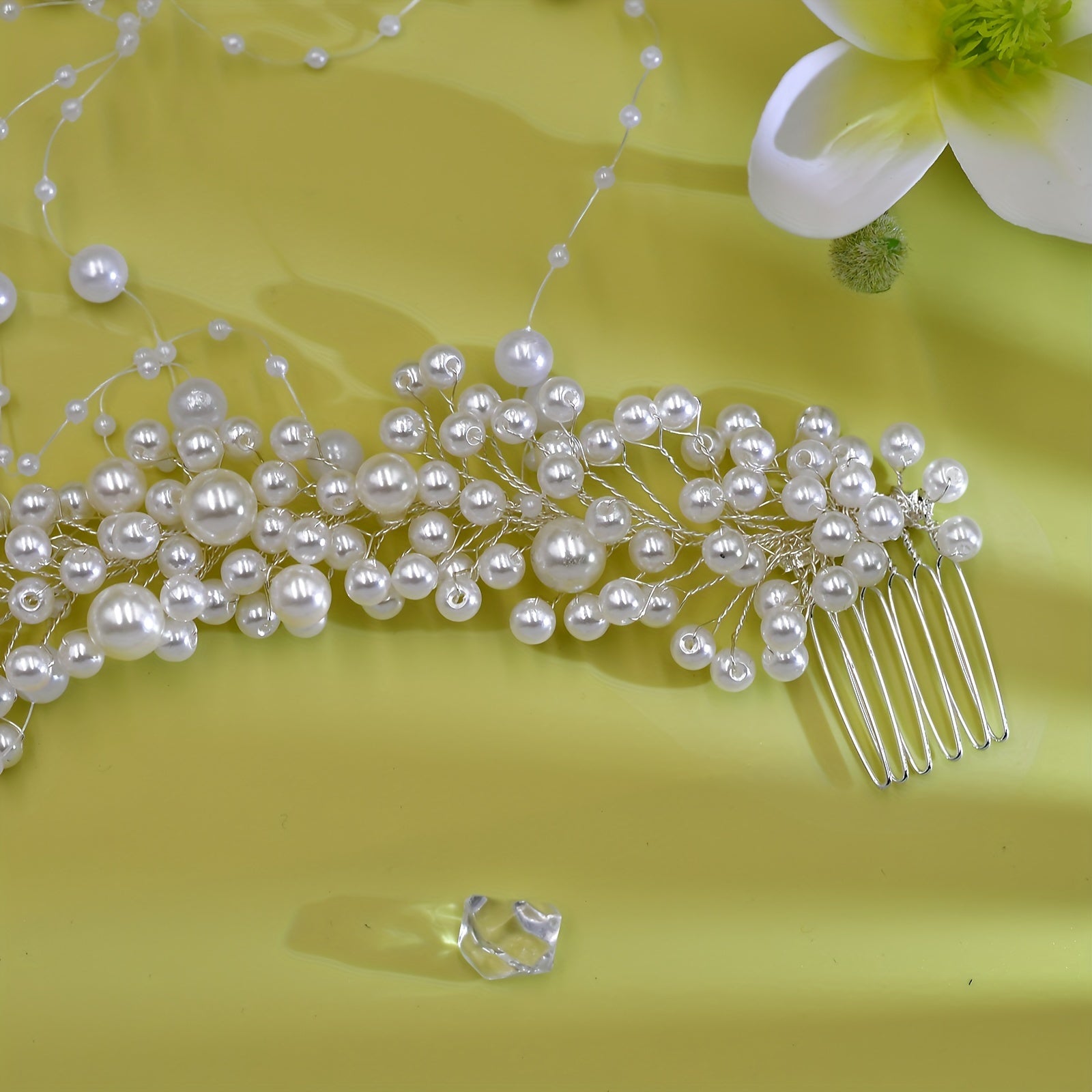 Faux Pearl Hair Comb with Beads and Tassel for Bridal Wedding