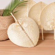 Set of 4 Bamboo Fans with Palm Leaf Design for Summer Cooling and Home Decor
