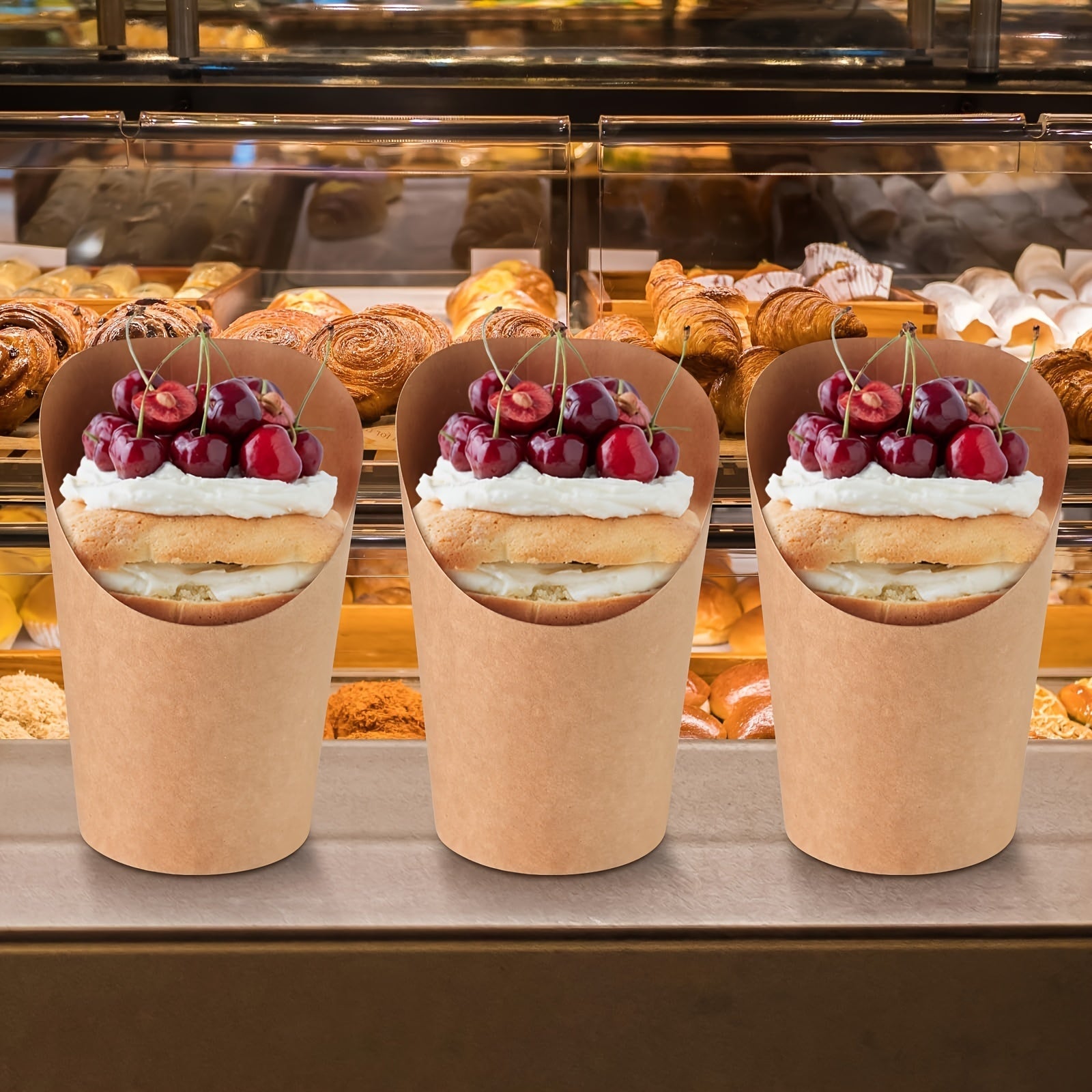 Bir martalik Kraft qog'ozli Charcuterie stakanlar to'plami 250 dona Yoqilg'ichga chidamli snack qutilari