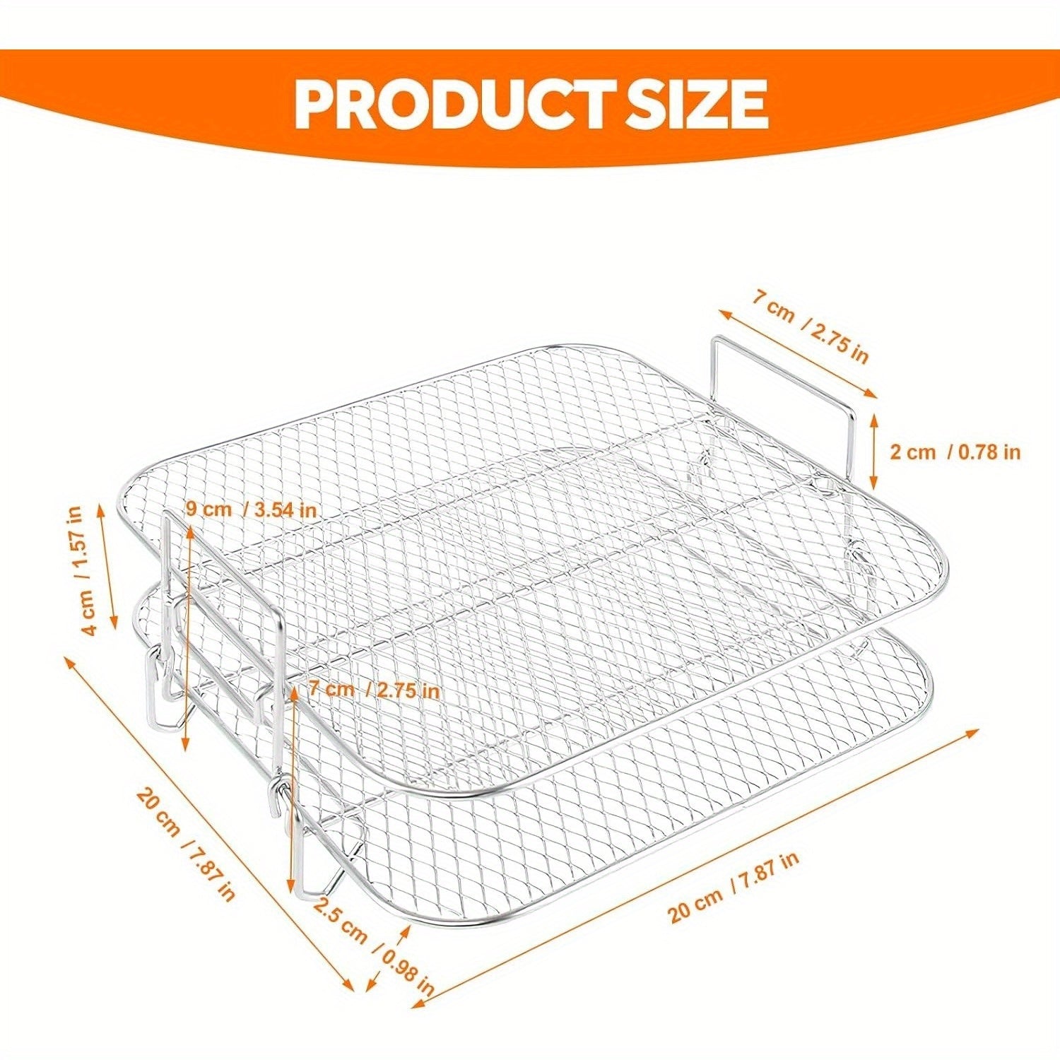 304 Stainless Steel Double Layer Air Fryer Rack for 7.5L-8L Square Air Fryers