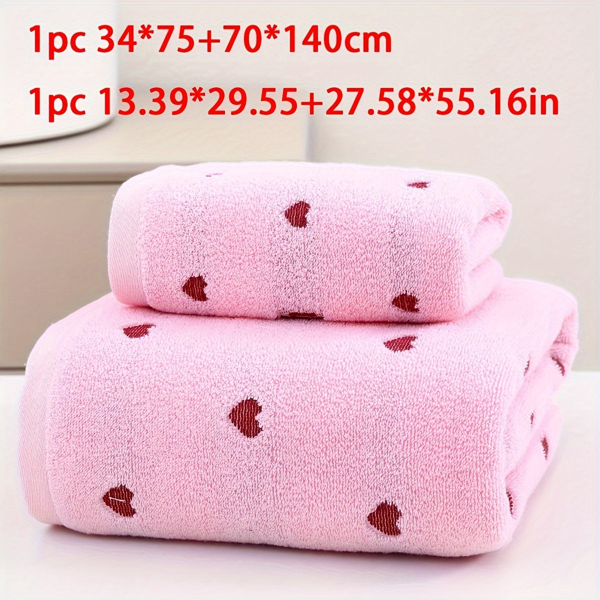 100% Cotton Heart Pattern Towel Set 2 Pieces Bath and Hand Towels