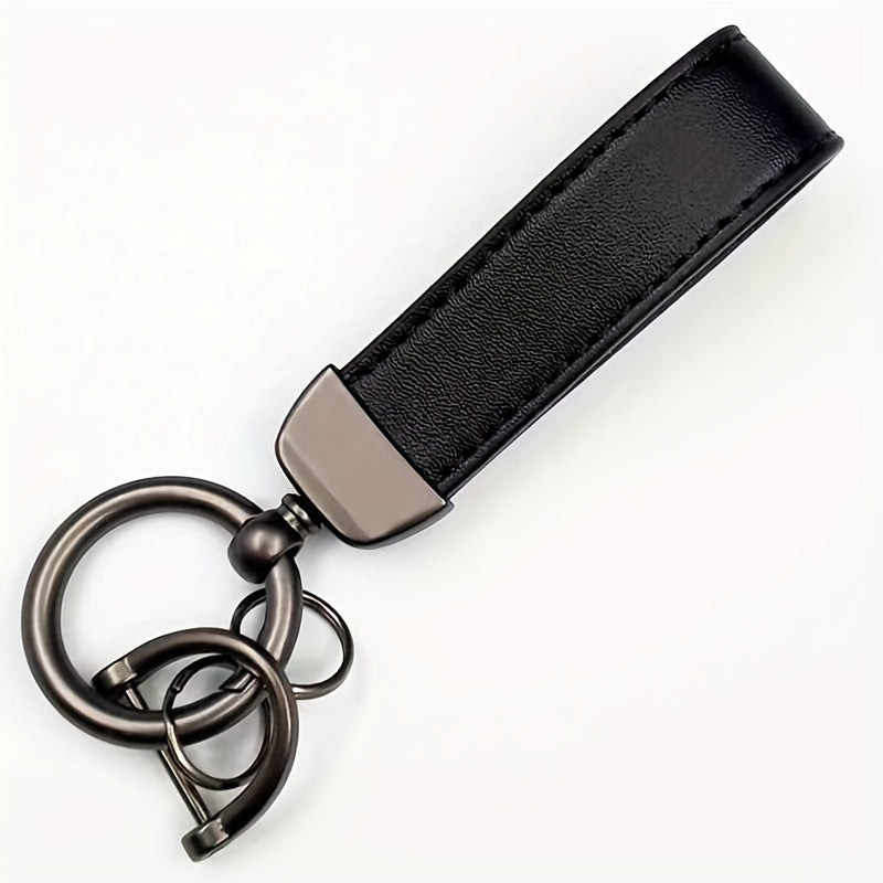 Unisex Carbon Fiber PU Leather Keychain with Mesh Rope & Car Remote Pendant