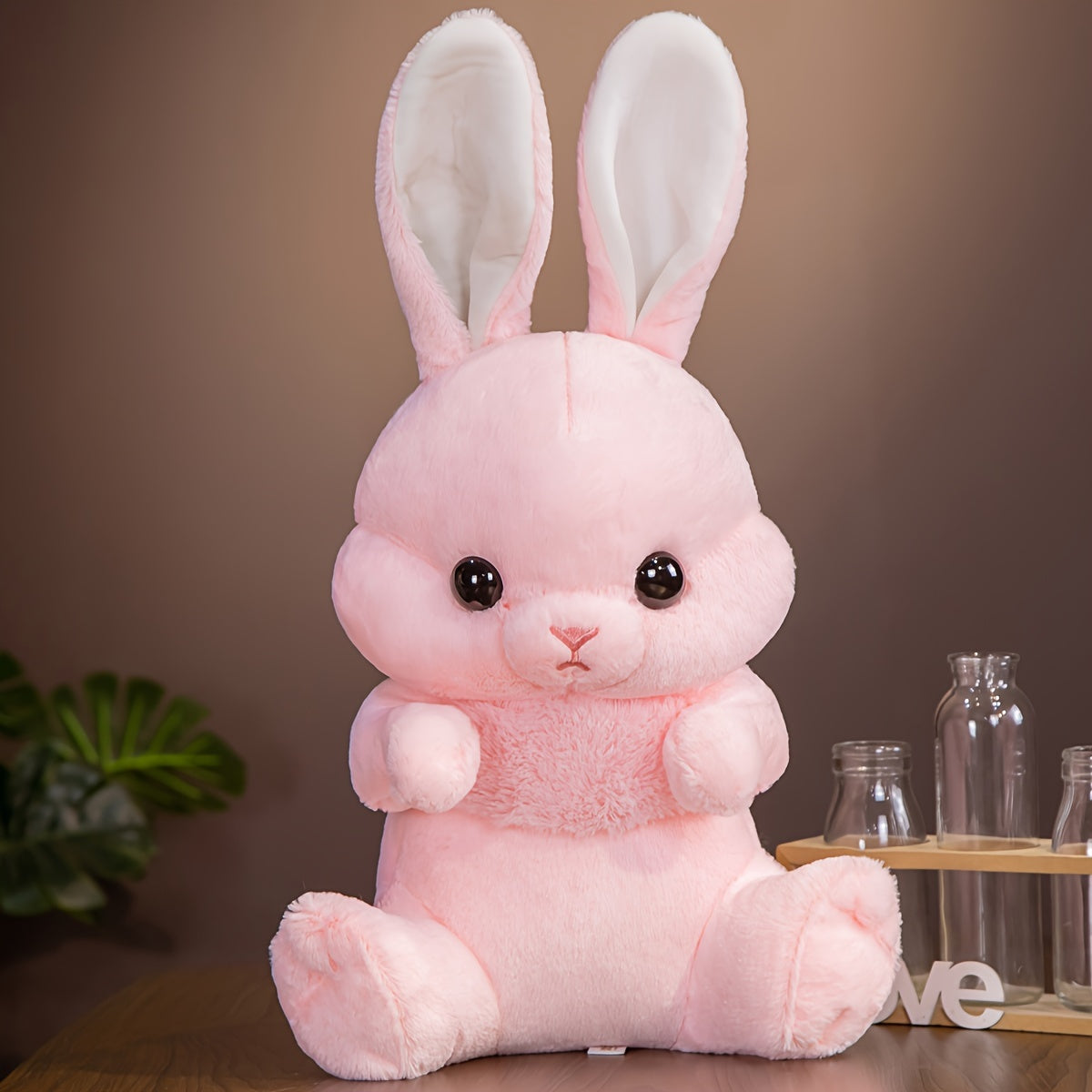 Long-Eared Bunny Plush Toy Soft Cuddly Doll Pillow for Home Decor and Gifts White Pink