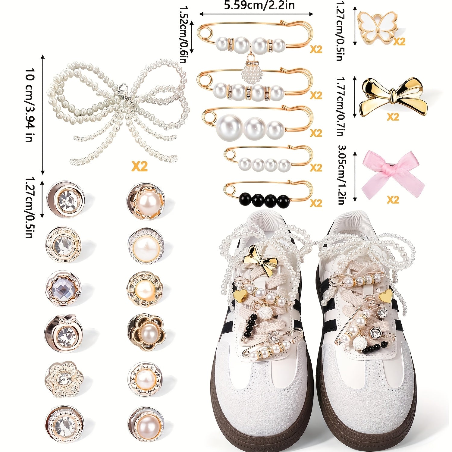 Women Girls Bow Brooch Shoe Sock Accessories DIY Heart Flowers 30/50pcs