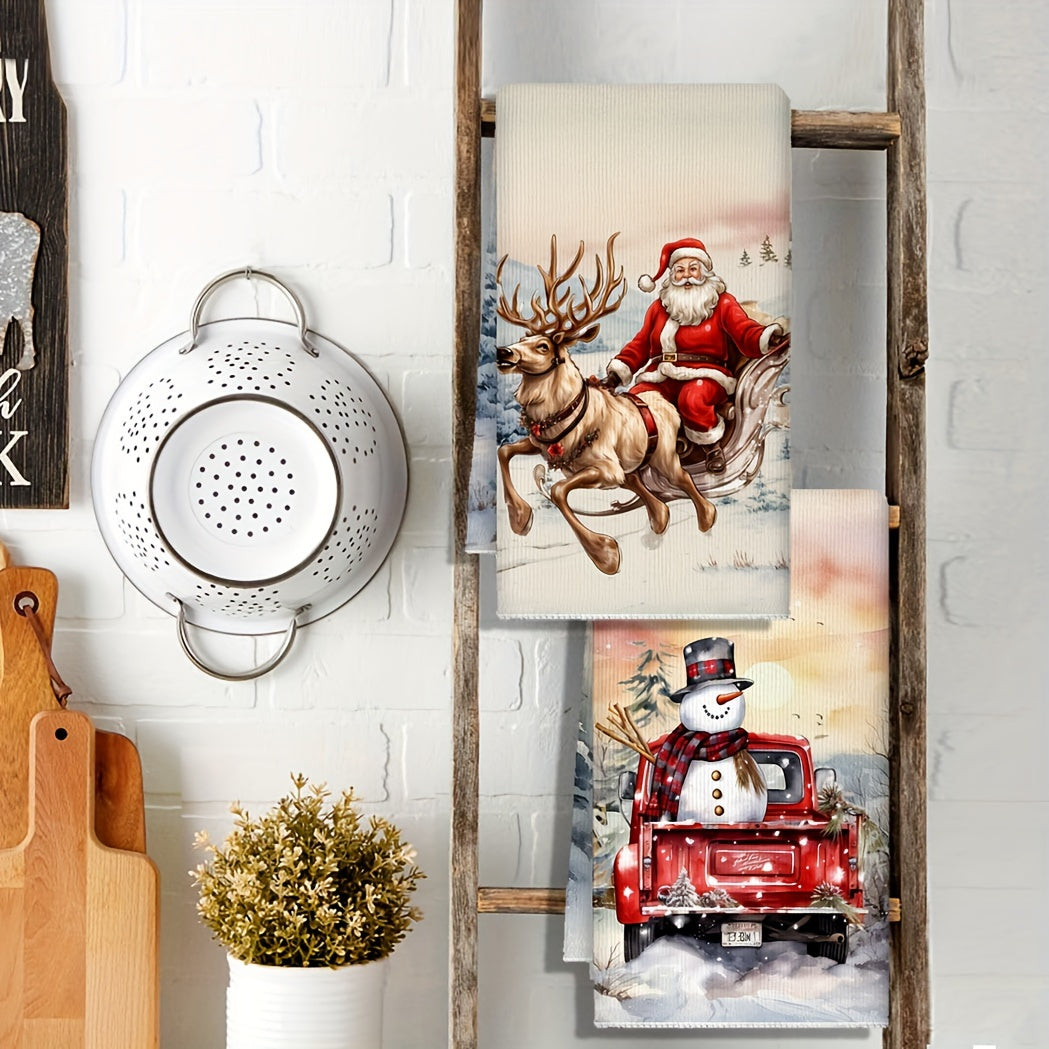 Christmas Kitchen Towel Set Santa Reindeer Snowman Microfiber 45x70cm