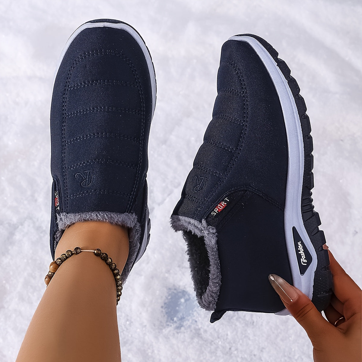 Women's Fleece-Lined Ankle Boots Lightweight Winter Hiking Shoes Black