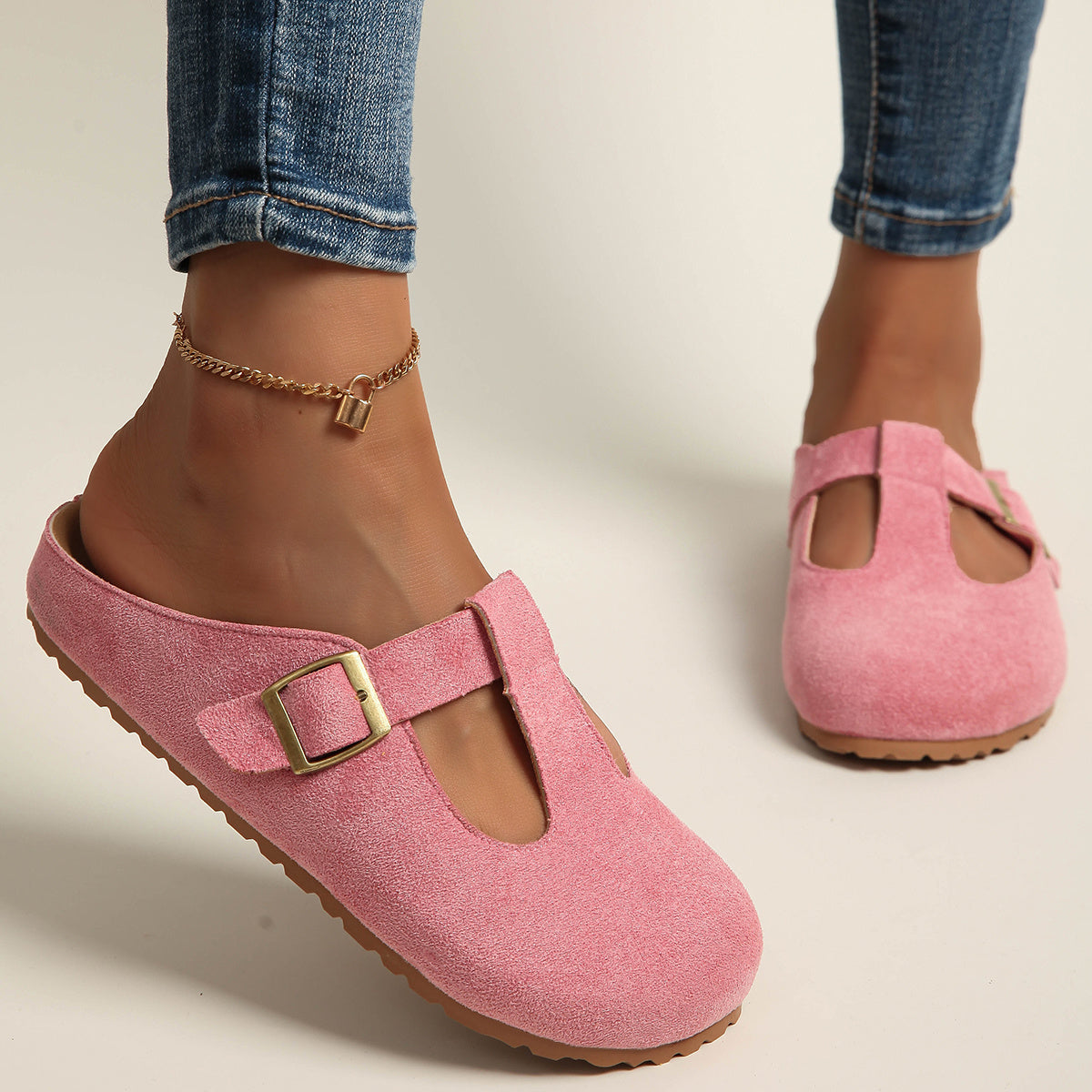 Women's Slip-On Platform Mules with Adjustable Buckle Breathable Fabric
