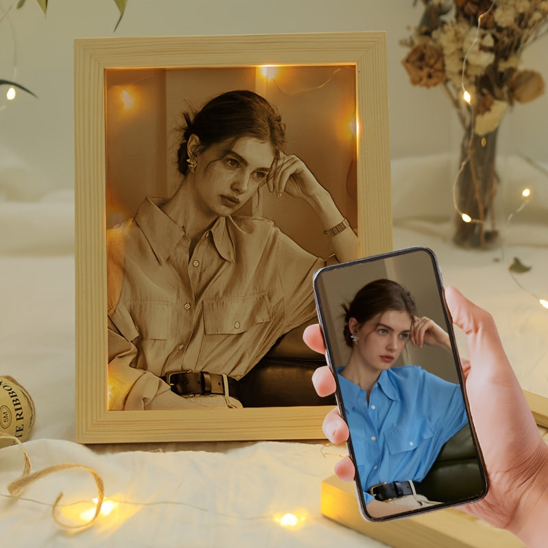 Индивидуальная деревянная фоторамка с гравировкой, идеальна для сохранения воспоминаний. Заботливый подарок на дни рождения, юбилеи, свадьбы и День святого Валентина.