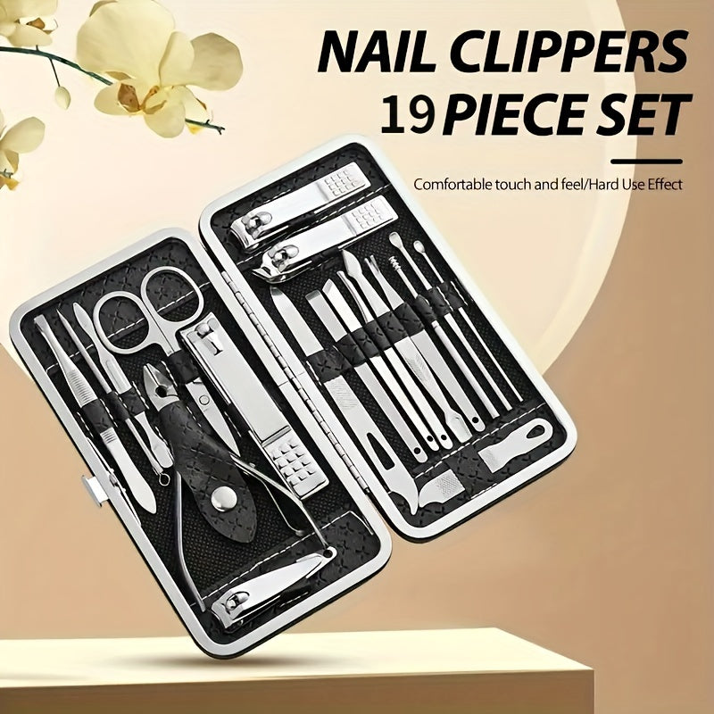 Set of 8 or 19 Stainless Steel Nail Clipper and Manicure Tools for Foot and Nail Care