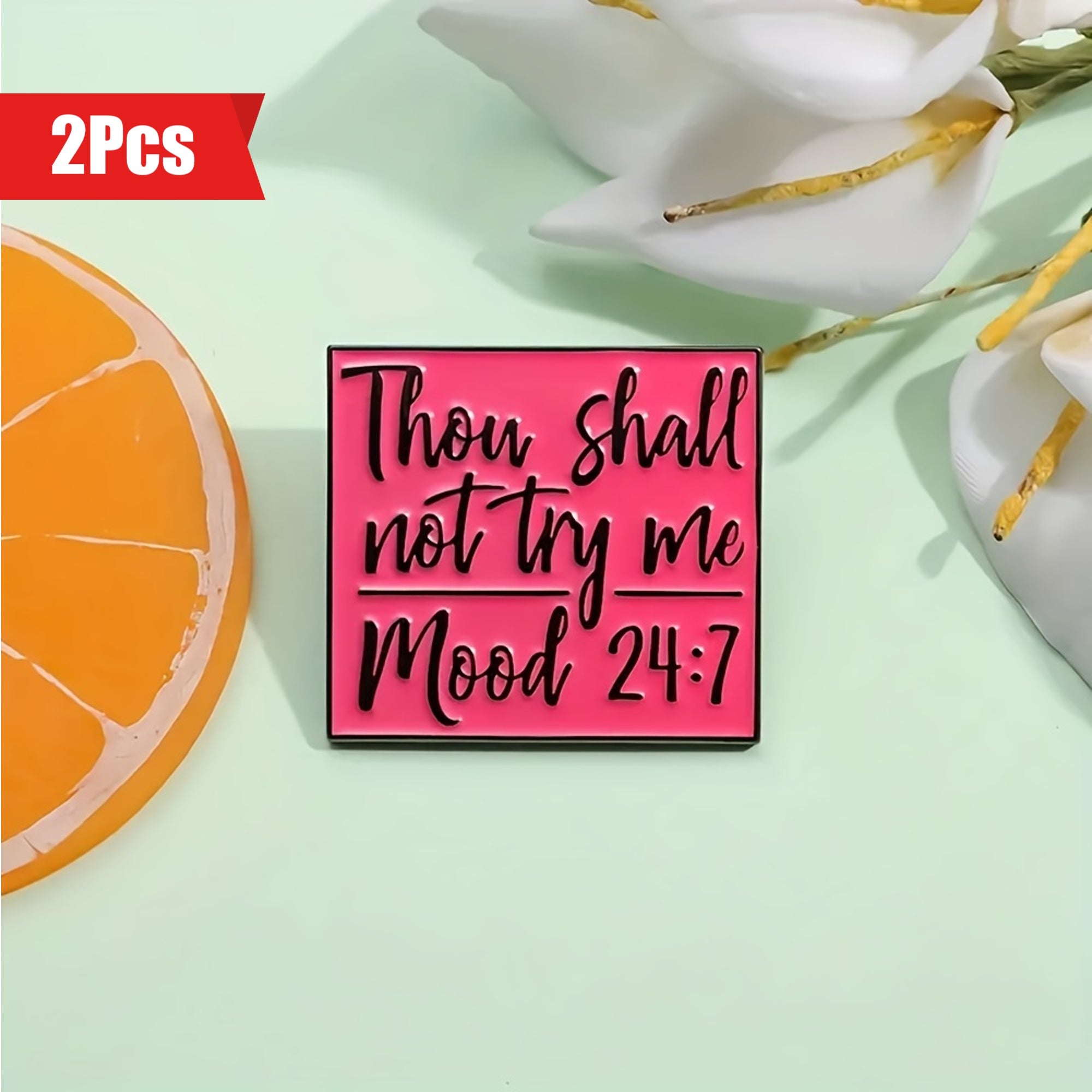 Red Enamel Geometric Brooches with Cartoon Quotes for Hats and Backpacks