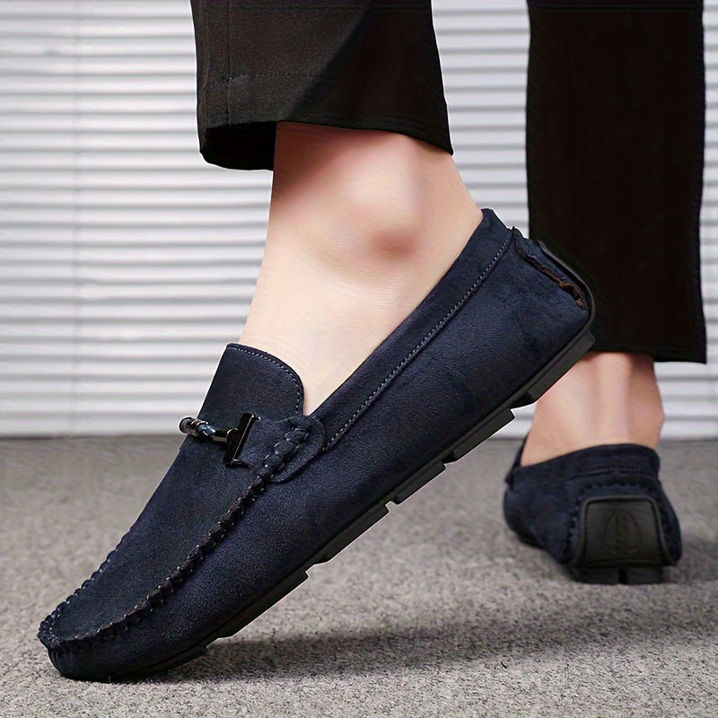 Men's Leather Loafers with Metal Accent Casual Slip-On Shoes for Street Wear