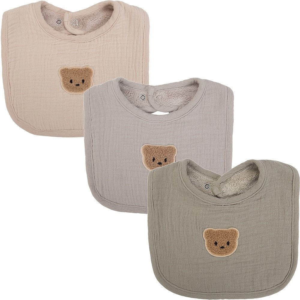 Set of 3 Baby Bibs for Newborns Waterproof Muslin Bibs with U-Absorbent Pockets for Feeding and Burping