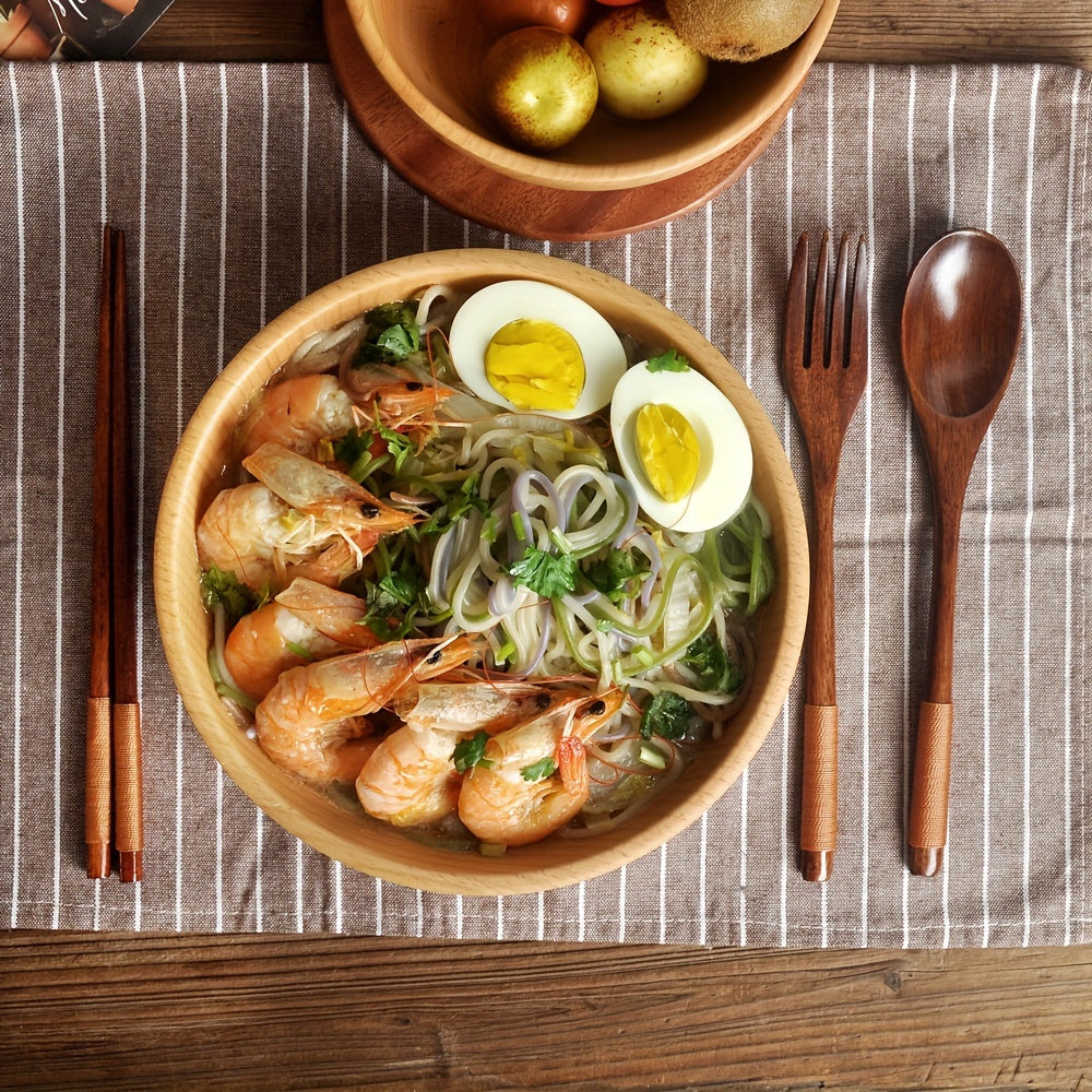 3-Piece Wooden Cutlery Set Spoon Fork Chopsticks Handcrafted Lightweight Durable Kitchen Utensils